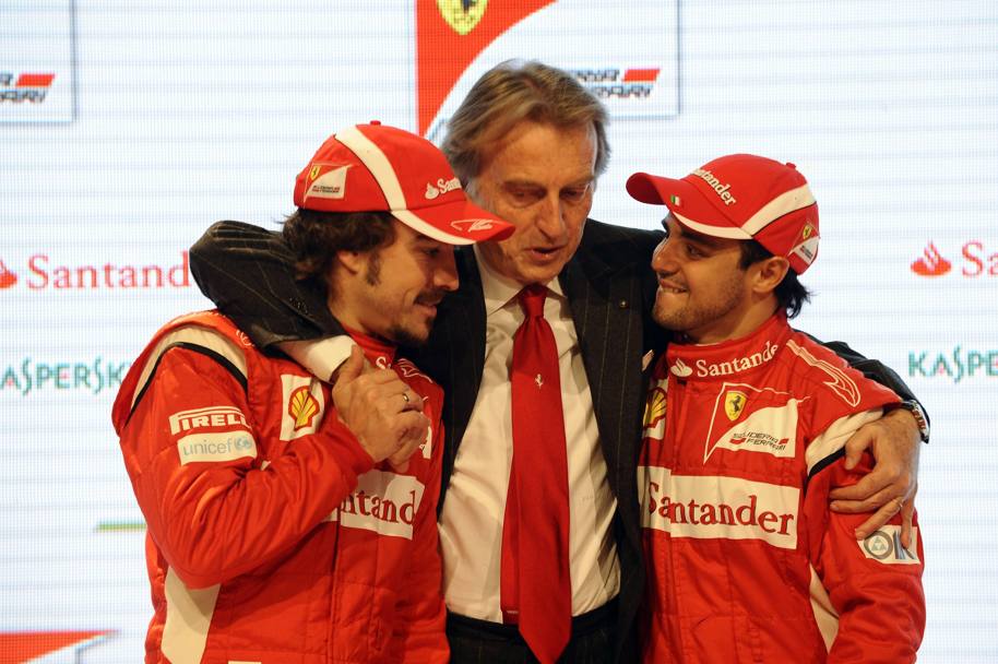 Con Alonso e Felipe Massa nel 2011 alla presentazione della F150 (Colombo)